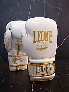 Перчатки бокс LEONE MILITARY бело - золотой кожа